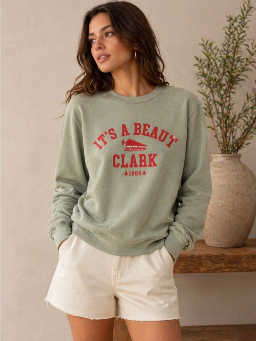 Men's Green Sweater with Red Print